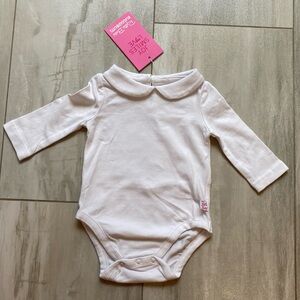 NWT RuffleButts White Long Sleeve Bodysuit with Peter Pan Collar, girls 3-6M